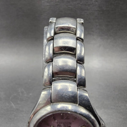 Citizen Eco-Drive Watch Women 26mm Pink Dial Silver Tone Date E011-S039941 RunsK4