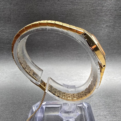 Seiko Watch Women 16mm Gold Dial Gold Tone Oval 2C20-5749 New Battery Vintage JP8