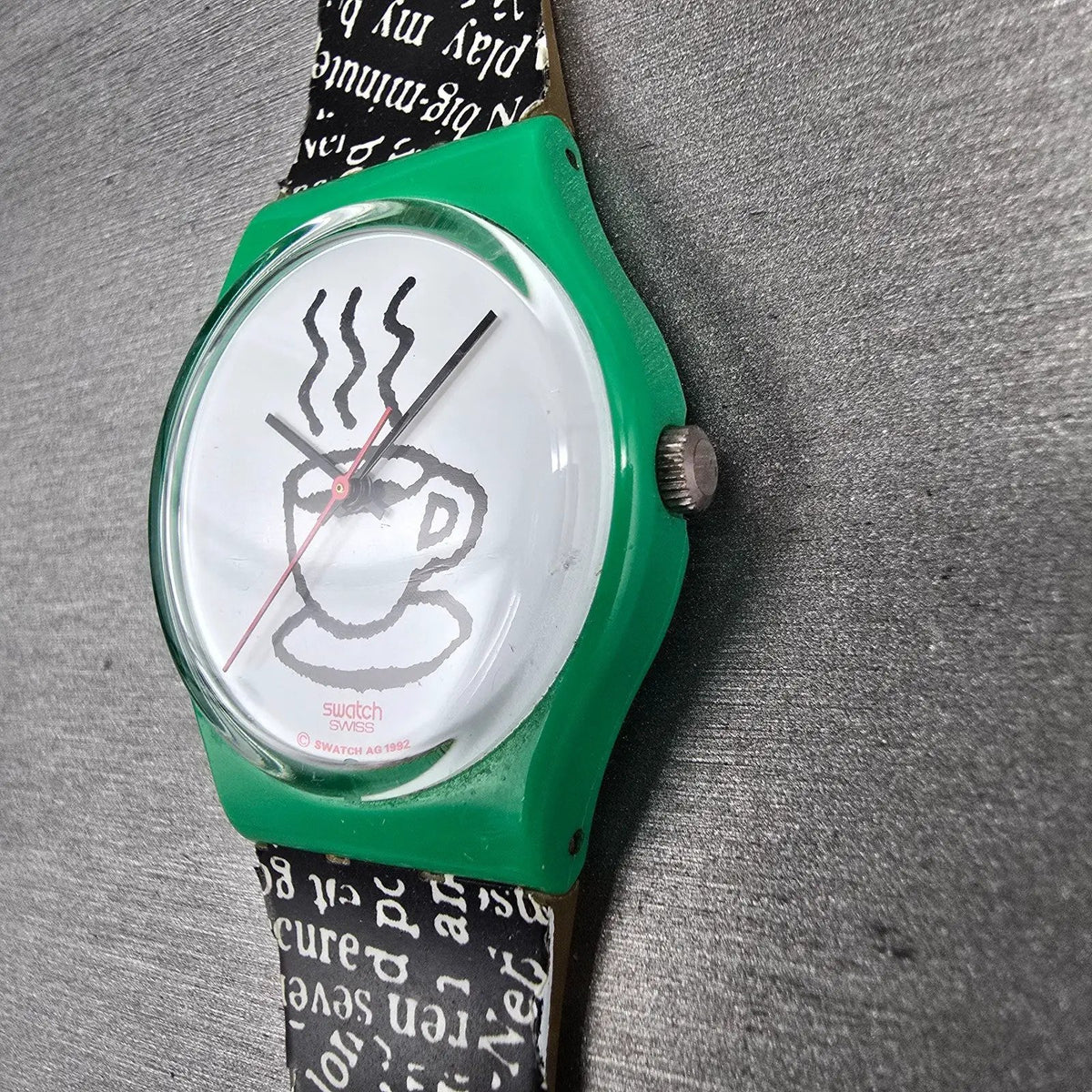 Swatch Cappuccino Watch Men 34mm White Dial Green Case Round GG121 New Battery2