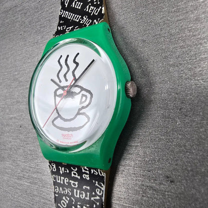 Swatch Cappuccino Watch Men 34mm White Dial Green Case Round GG121 New Battery2