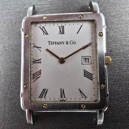 Tiffany & Co. Alexis Barthelay Tank Watch Men 25mm White Dial Steel Date PARTS2