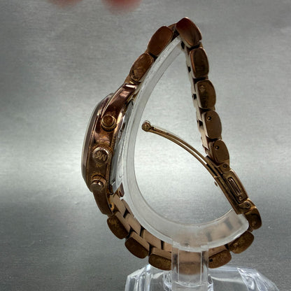 Michael Kors Runway Chronograph Watch Women 33mm Rose Dial Rose Gold New Battery6