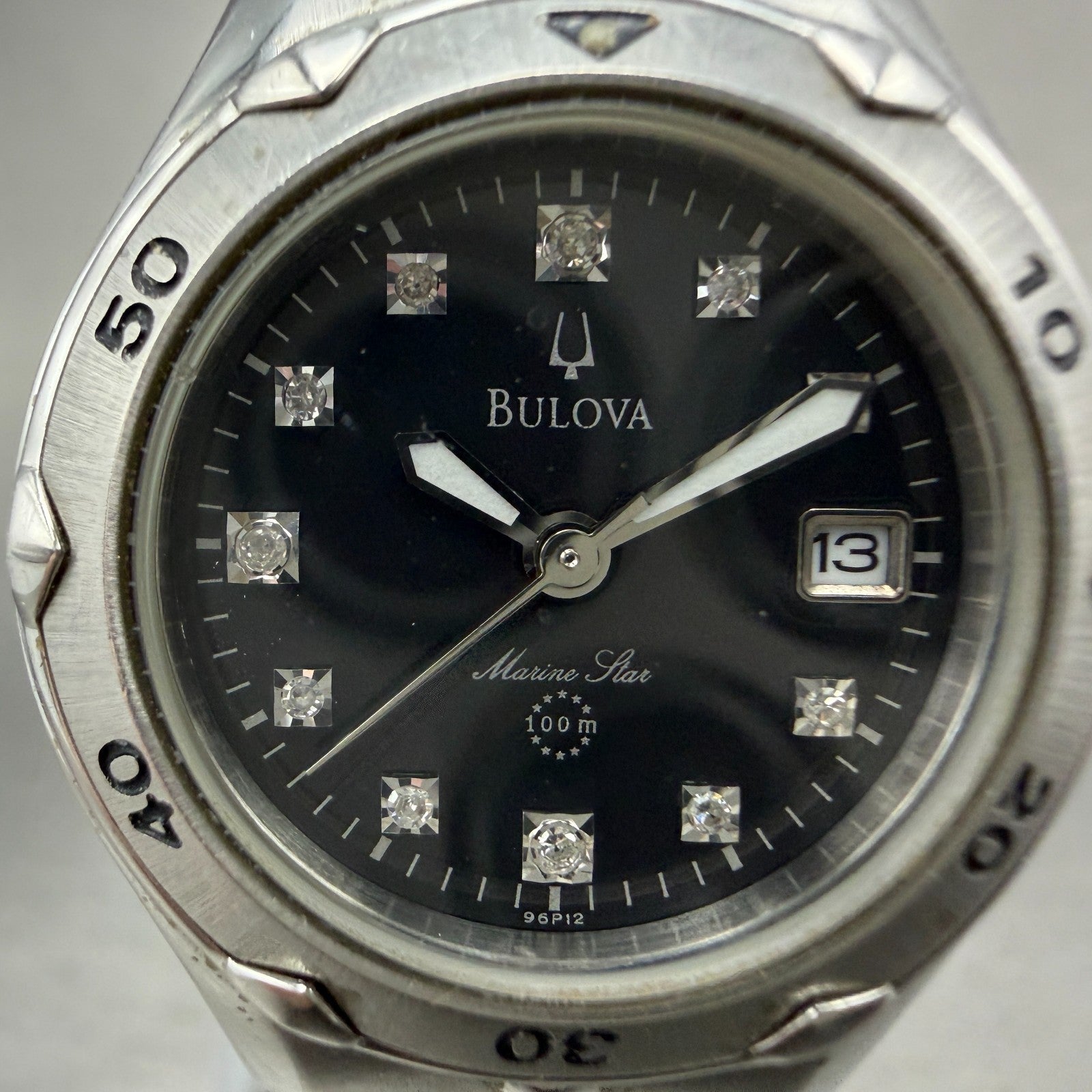Bulova Marine Star Dive Watch Women 27mm MOP Dial Steel Date Round 96P12 New Bat1