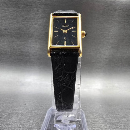 Citizen Tank Watch Women 17mm Black Dial Gold Rectangle 3220-945174 New Battery5