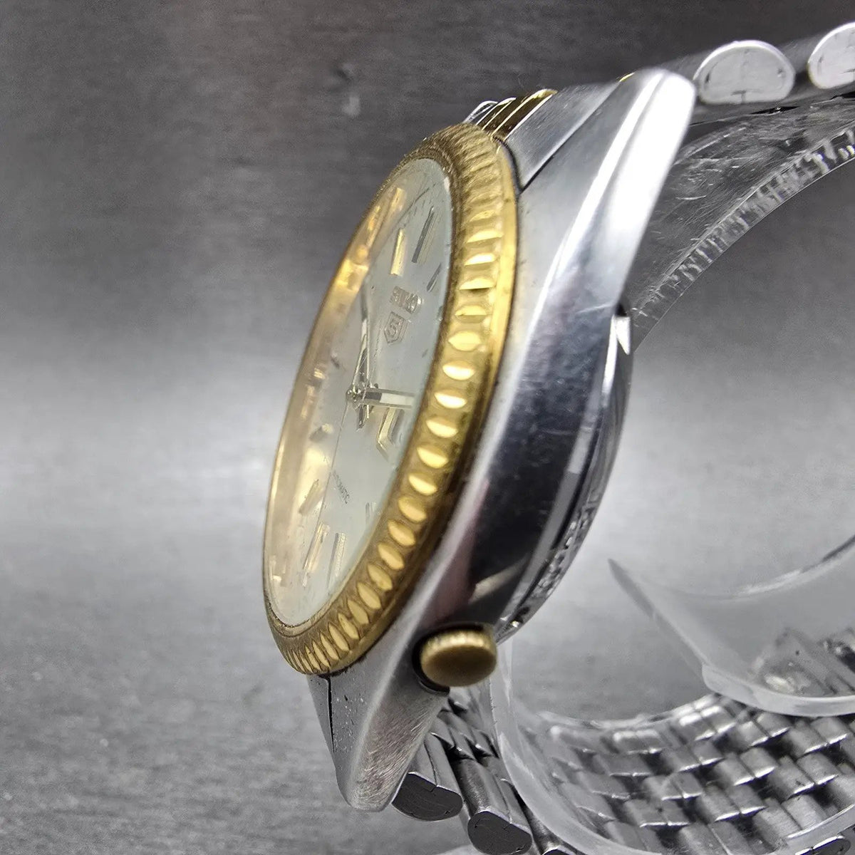 Seiko 5 Automatic President Watch Men 36mm Silver Dial Two Tone Daydate VTG Runs3