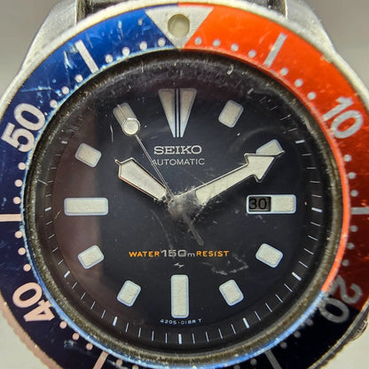 Seiko Pepsi Dive Watch Women 34mm Black Dial Steel Date Automatic 4205-014B Runs1