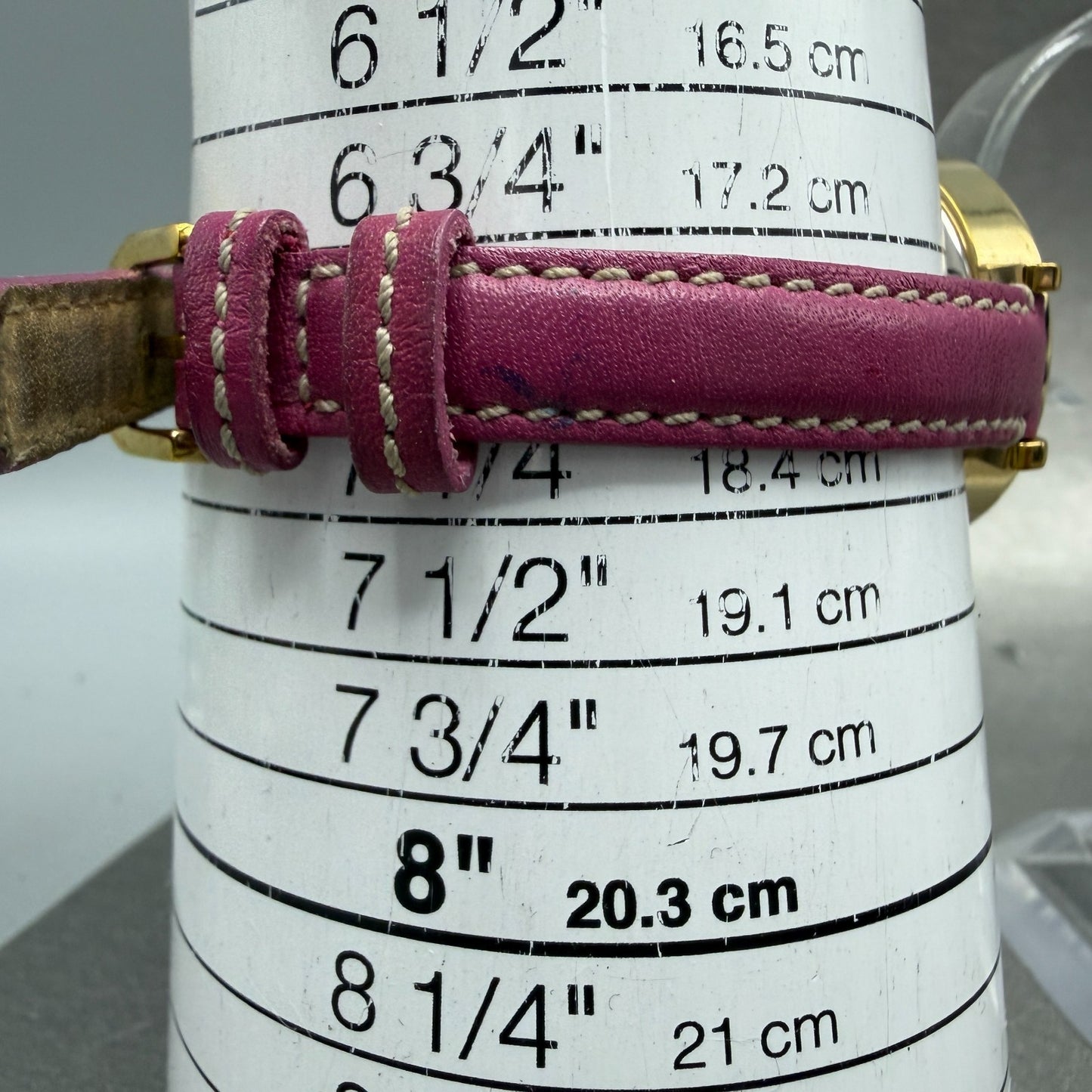 Coach Watch Women 33mm Gold Dial Gold Tone Round Pink Band New Battery9