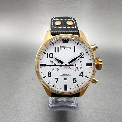 Daniel Steiger Pilot Pro Watch Men 47mm White Dial Rose Gold Tone Daydate  Runs0