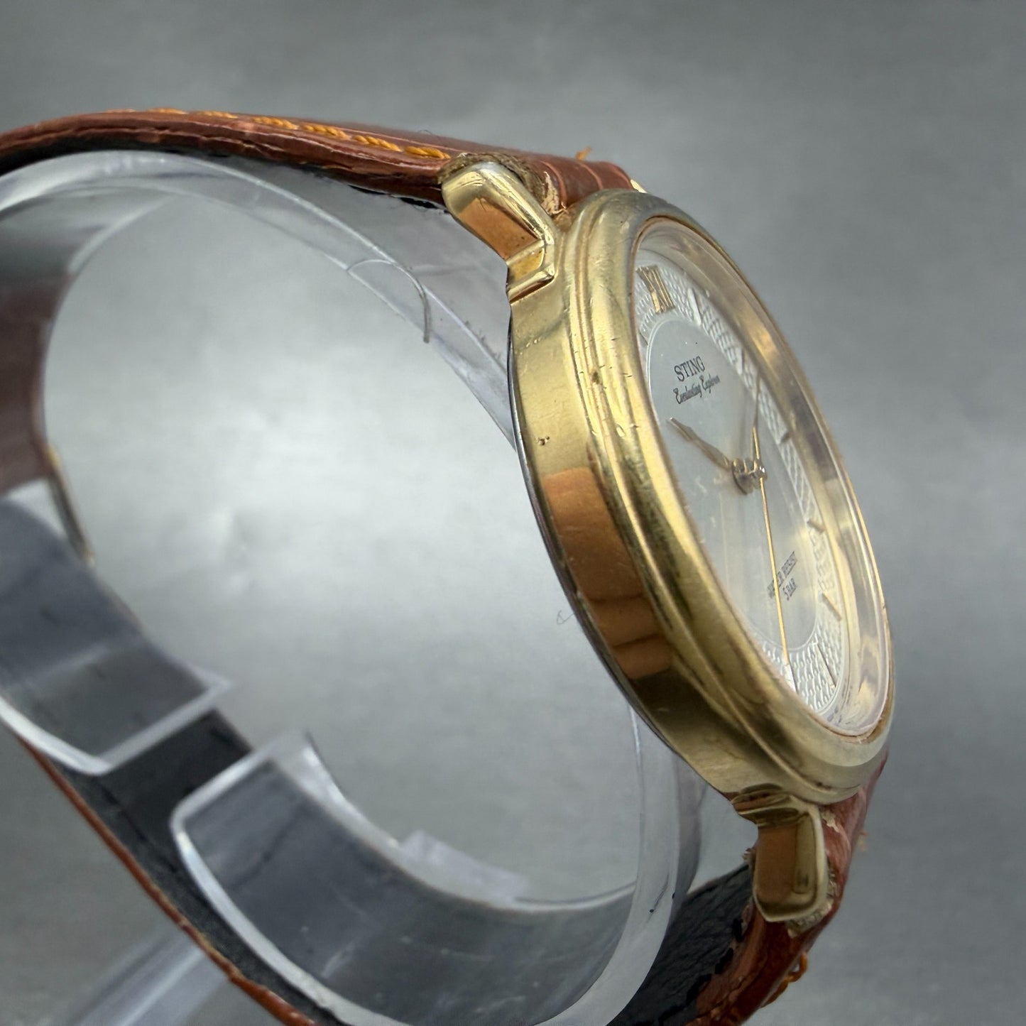 Casio Sting Watch Men 32mm Silver Dial Gold Tone Round STN-215 New Battery3