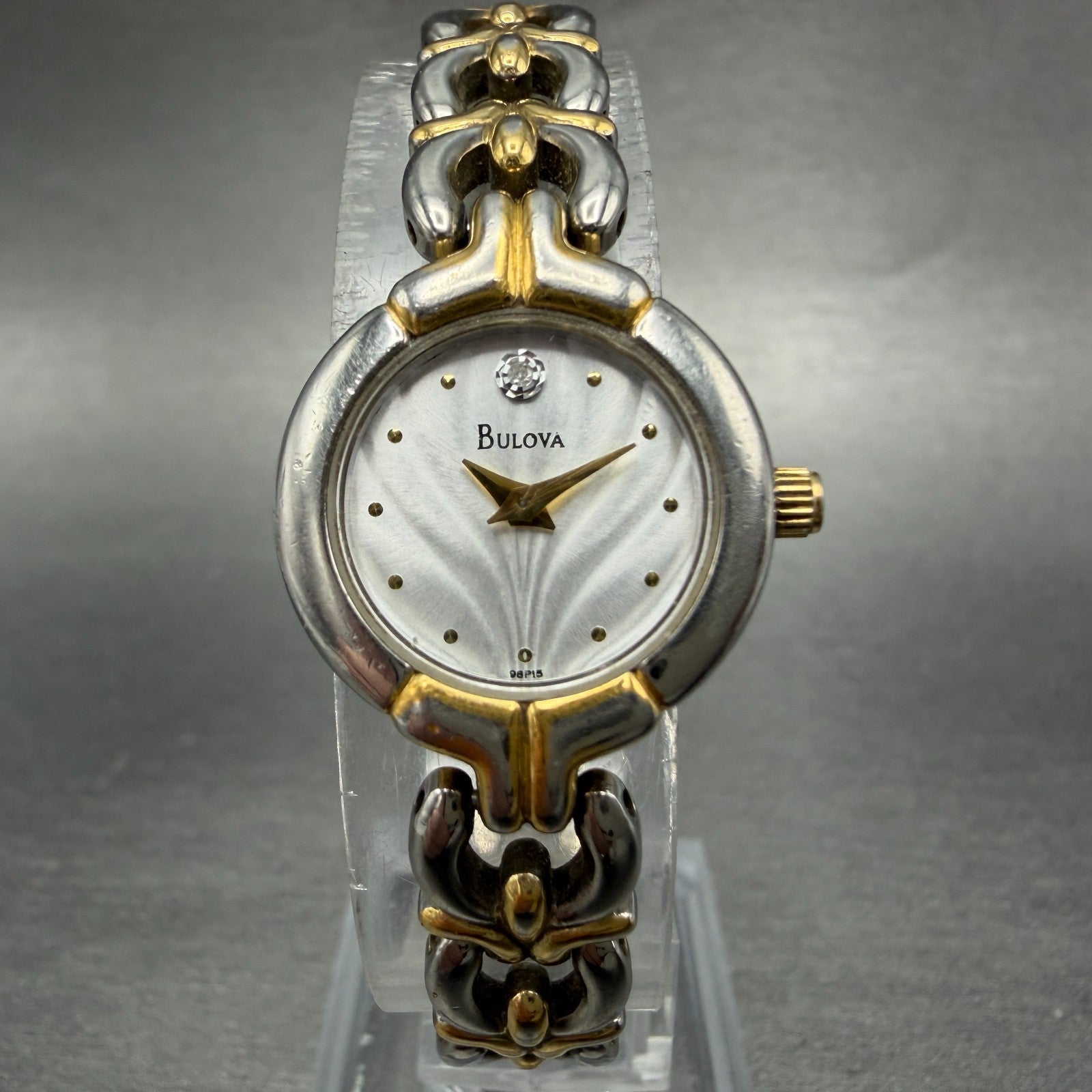 Bulova Watch Women 20mm White Dial Two Tone Round 98P15 New Battery ABC0