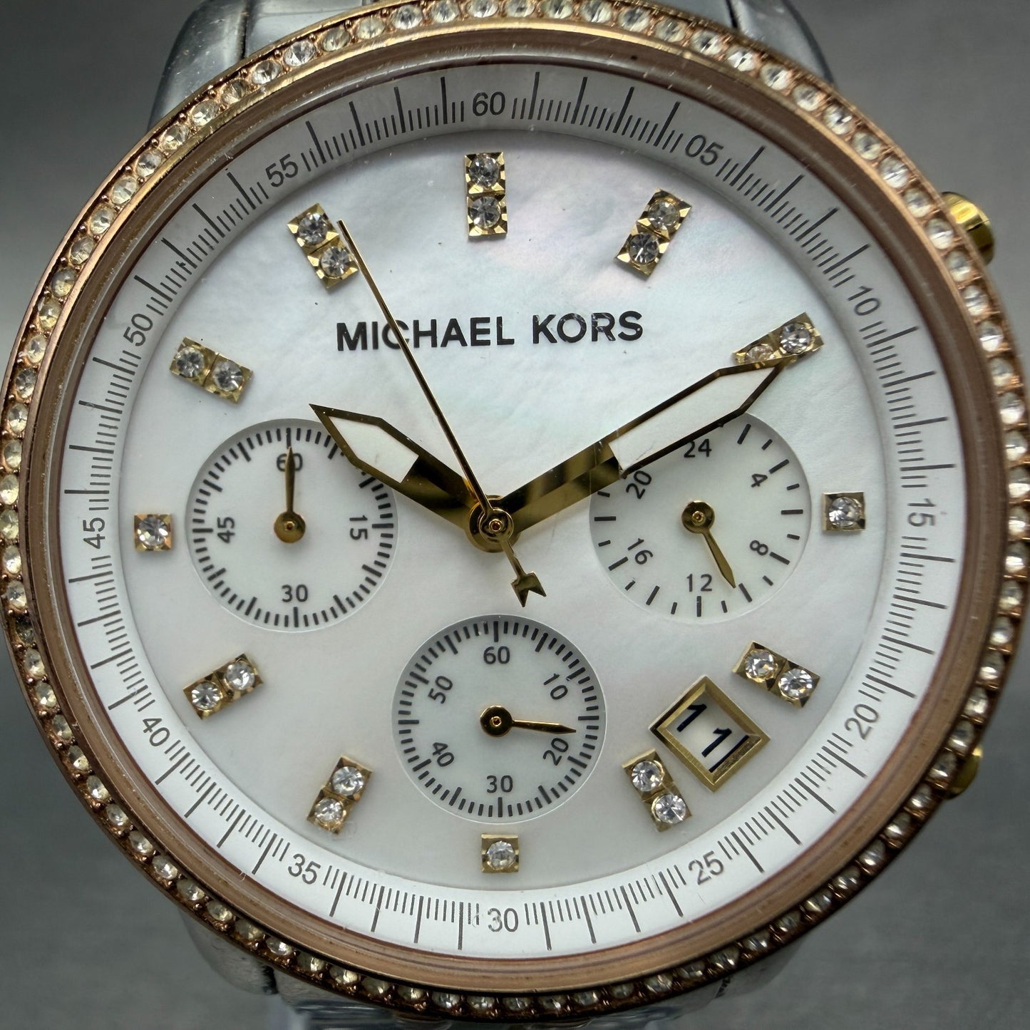 Michael Kors Ritz Chronograph Watch Women 37mm MOP Dial Two Tone New Battery1