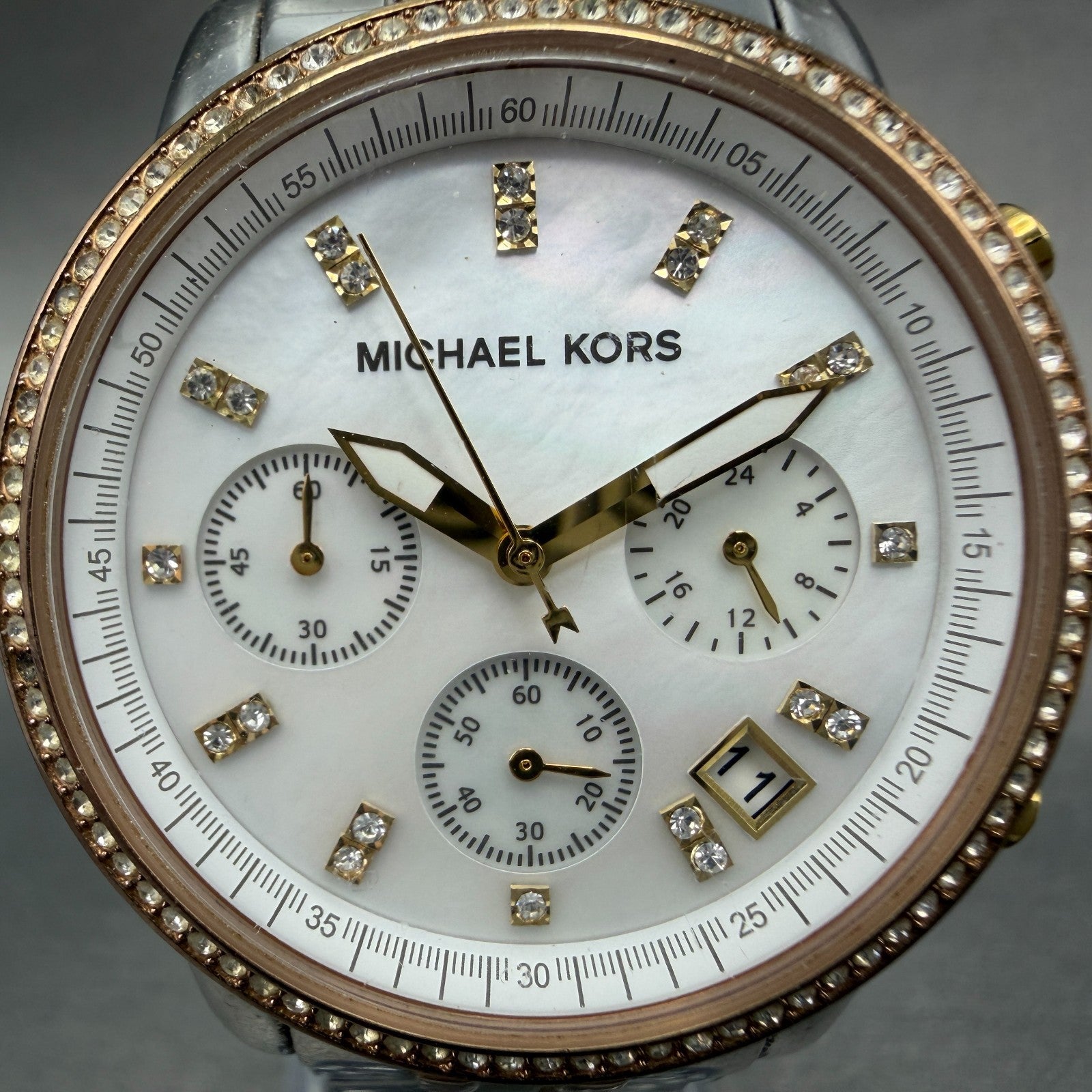 Michael Kors Ritz Chronograph Watch Women 37mm MOP Dial Two Tone New Battery1