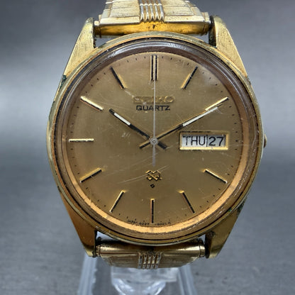 Seiko SQ Watch Men 35mm Gold Dial Gold Tone Daydate Round 8223-8019 New Battery0