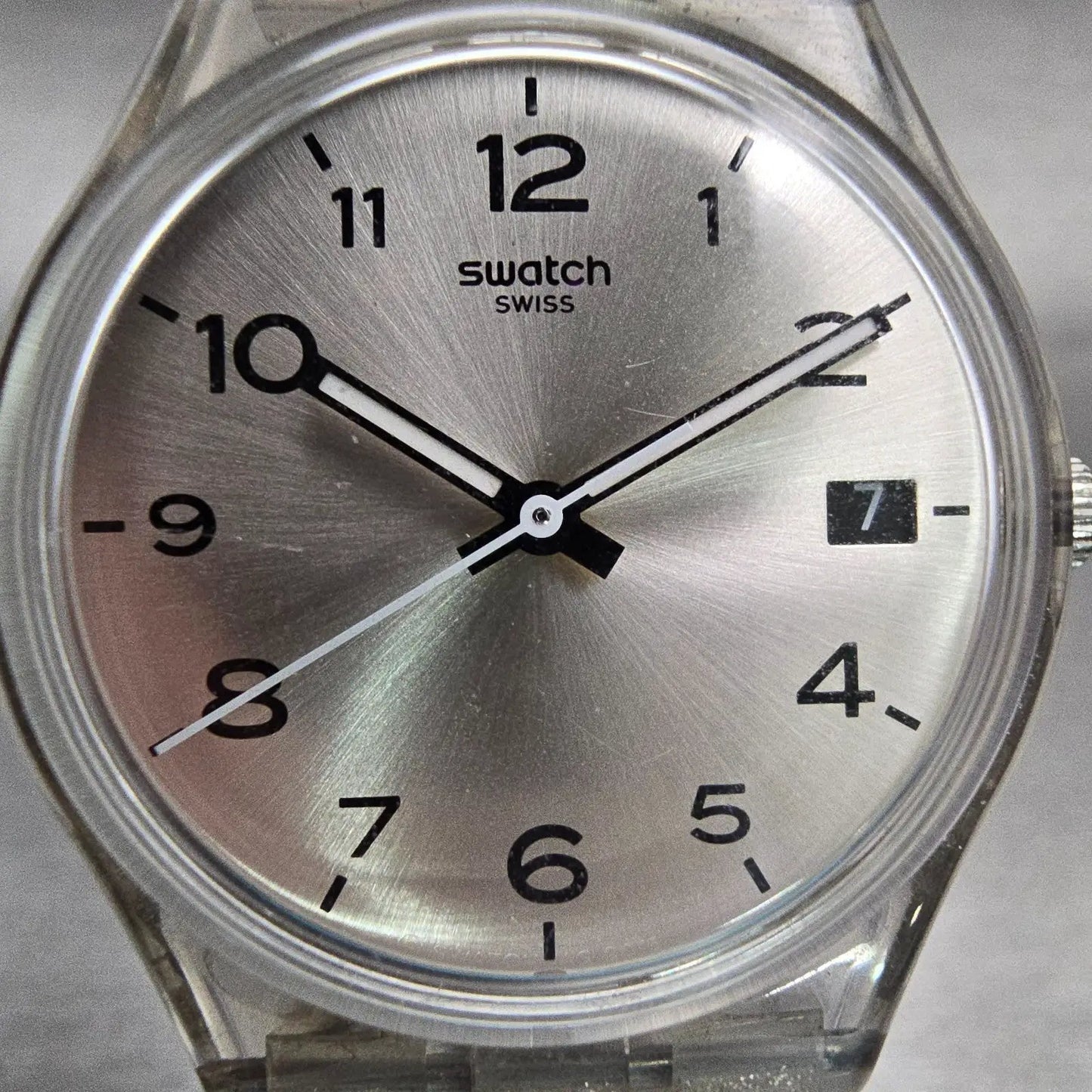 Swatch Silverblush Watch Men 34mm Silver Dial Clear Case Date GM416C New Battery1