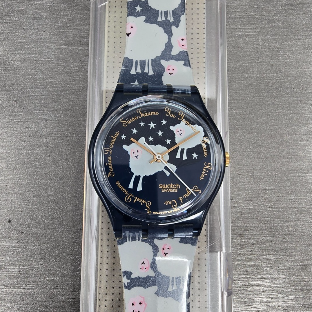 Swatch Black Sheep Watch Men 34mm Blue Dial Blue Case GN150 New Battery NOS0