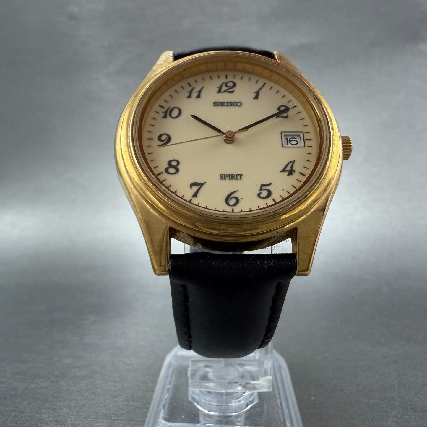 Seiko Spirt Watch Men 37mm Luminous Dial Gold Date Round 7N42-8120 New Battery5