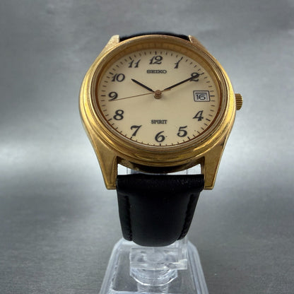 Seiko Spirt Watch Men 37mm Luminous Dial Gold Date Round 7N42-8120 New Battery5