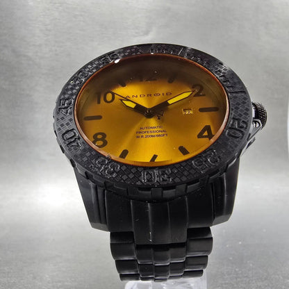 Android Trans 48 Automatic Watch Men 51mm Yellow Dial Black Tone Date Round Runs5