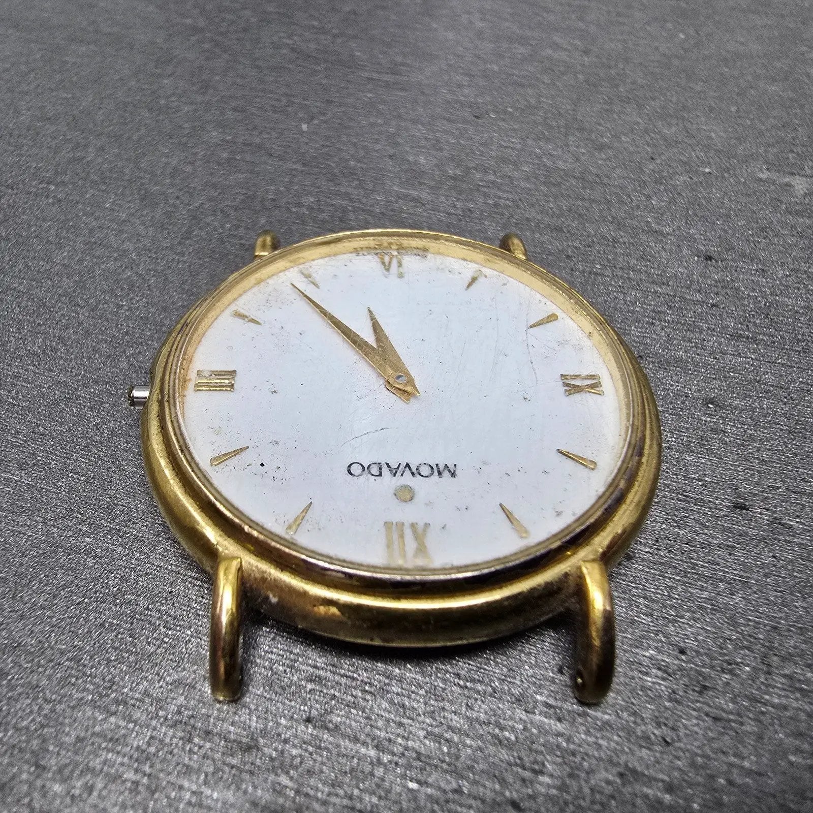 Movado Watch Men 34mm White Dial Gold Tone Round 87-E4-0885 NO CROWN PARTS5