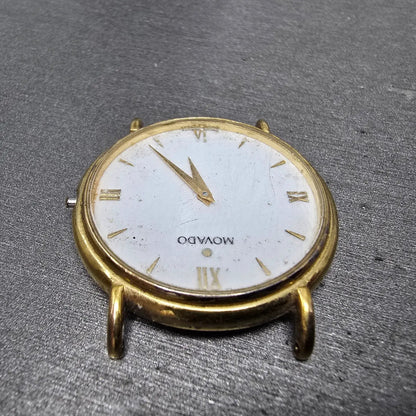 Movado Watch Men 34mm White Dial Gold Tone Round 87-E4-0885 NO CROWN PARTS5