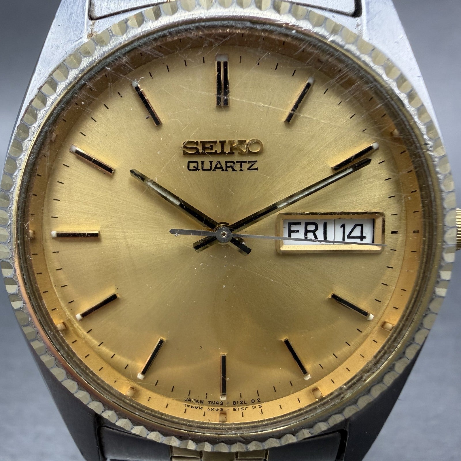 Seiko Presidential Watch 37mm Men Gold Dial Two Tone Daydate 7n43-8110 New Batt1