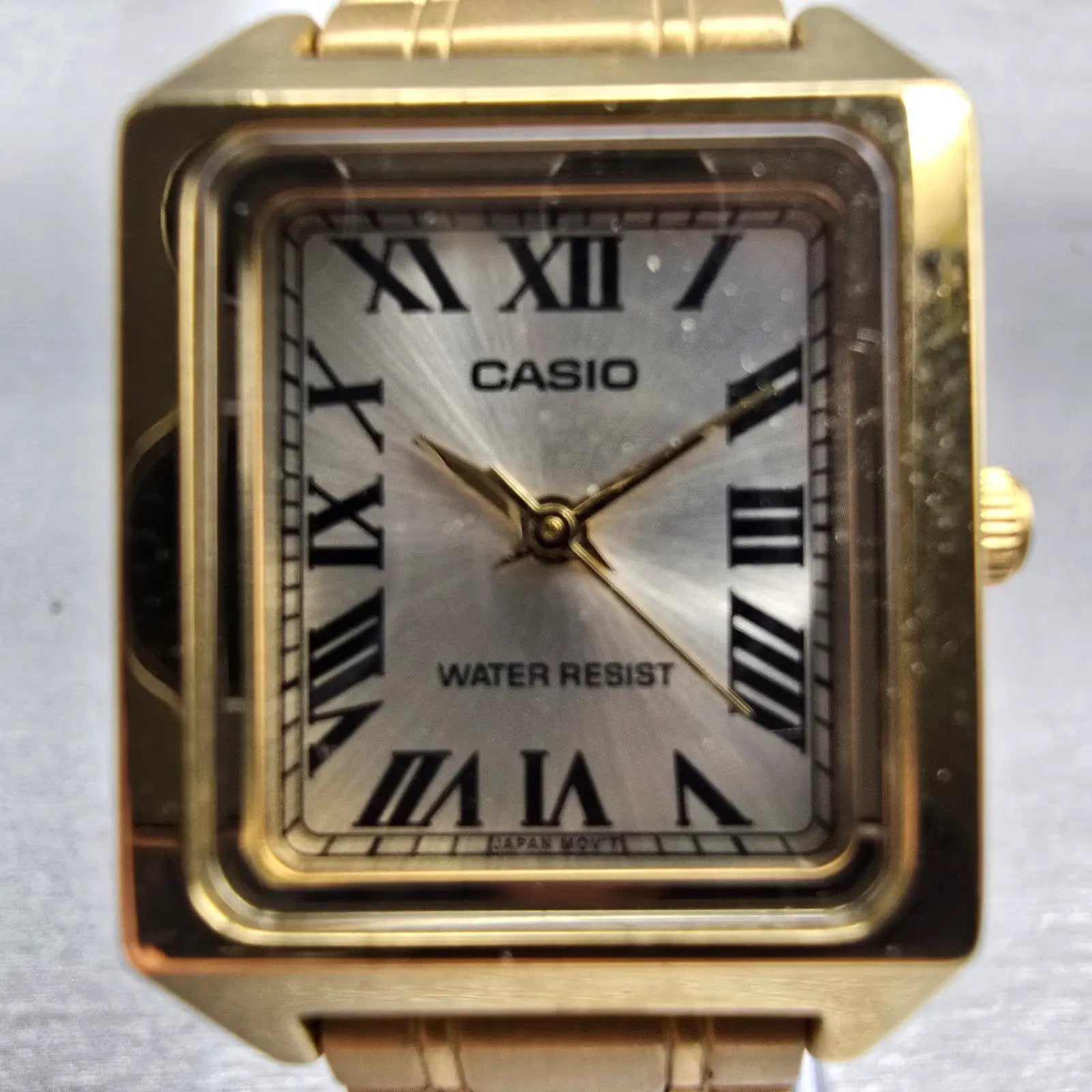 Casio Tank Watch Women 22mm Silver Dial Gold Tone Rectangle LTP-V007 New Battery1