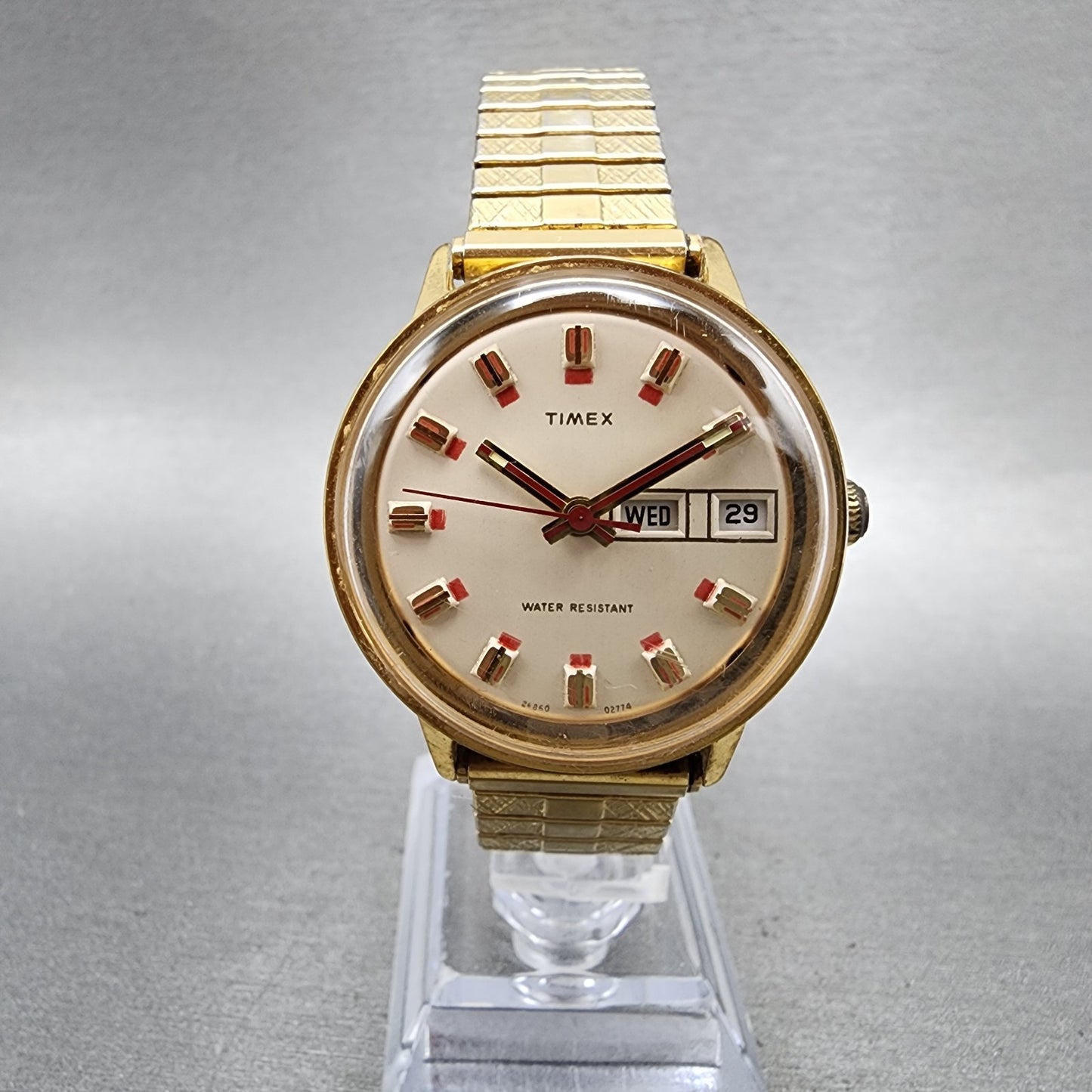 Timex Marlin Watch Men 35mm Cream Dial Gold Tone Daydate Manual Wind Runs VTG0