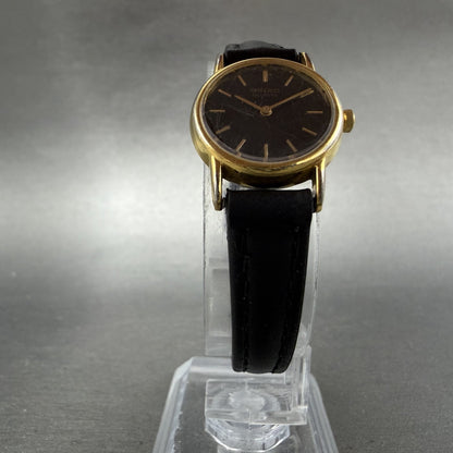 Seiko Watch Women 20mm Black Dial Gold Tone Round 2y00-0A19 New Battery VTG 56H5