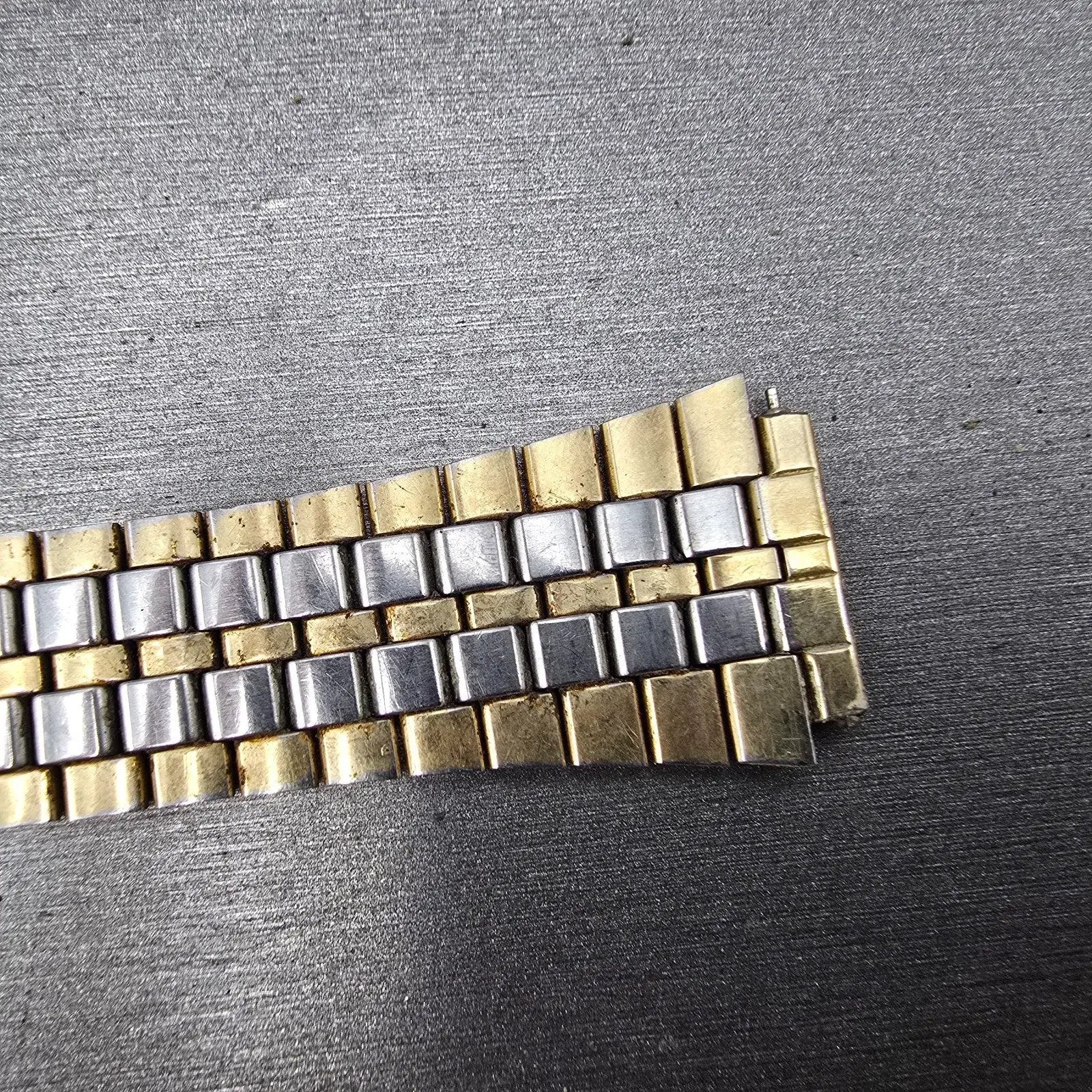 Seiko SQ Bracelet 17mm Stainless Steel Two Tone Tri Folding Clasp VTG Japan B2741