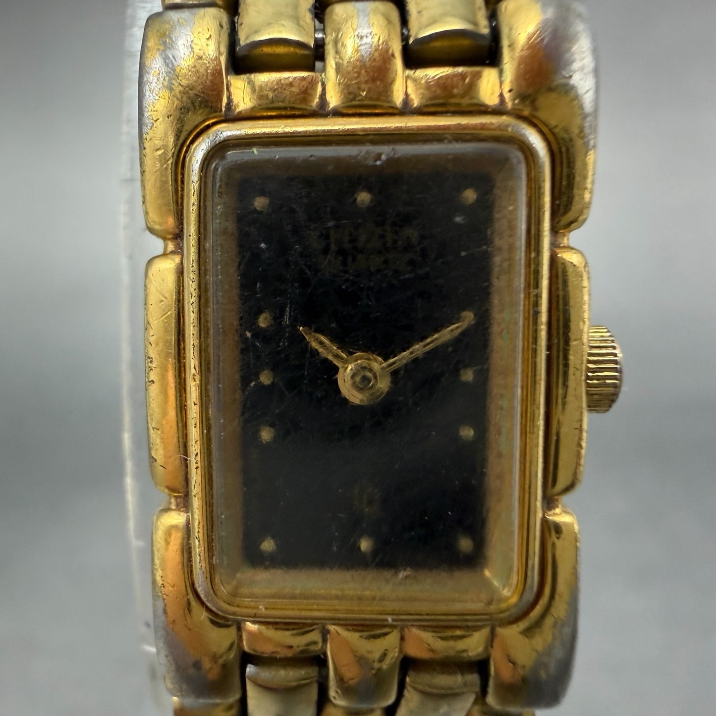 Citizen CQ Tank Watch Women 14mm Black Dial Gold Tone Rectangle New battery VTG1