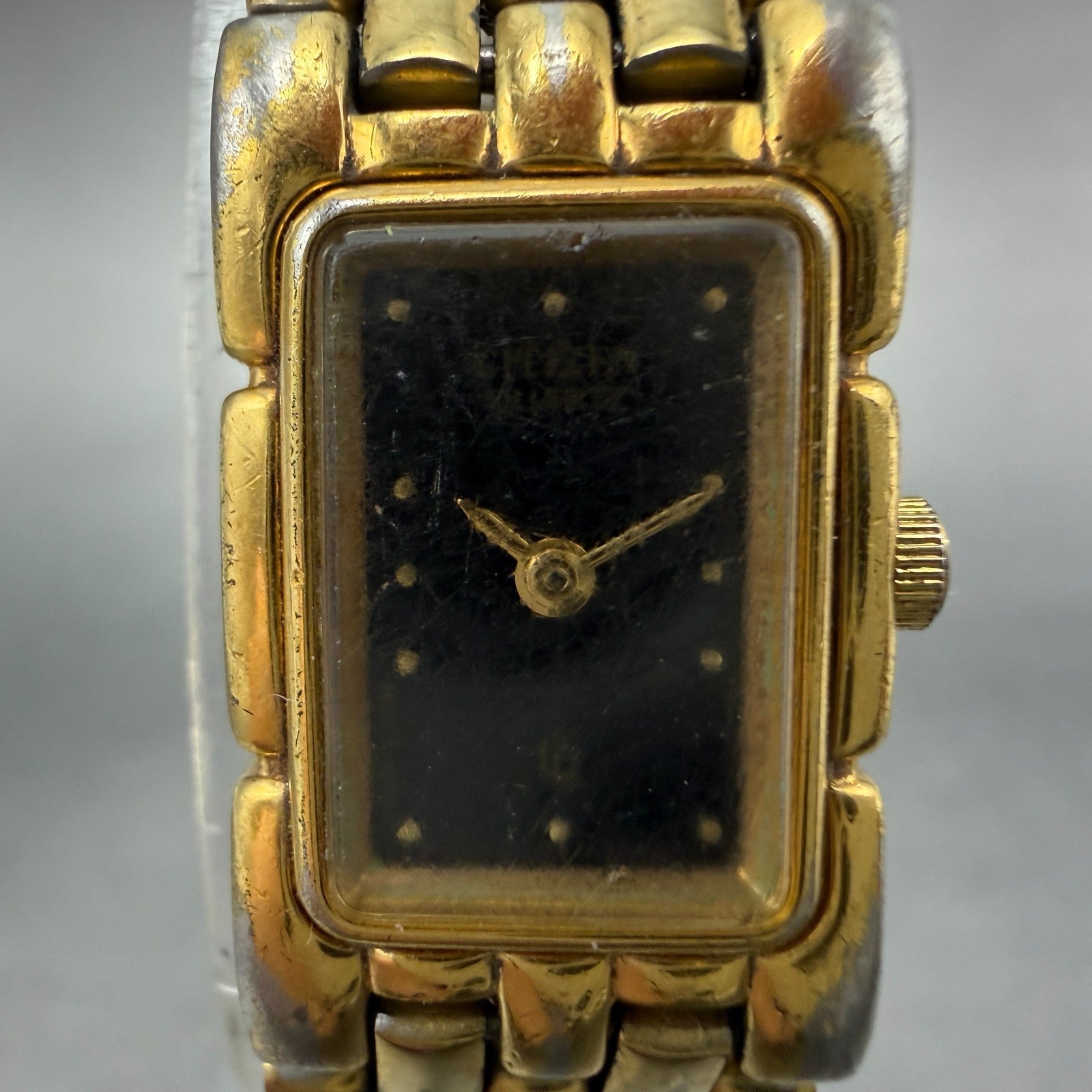 Citizen CQ Tank Watch Women 14mm Black Dial Gold Tone Rectangle New battery VTG1