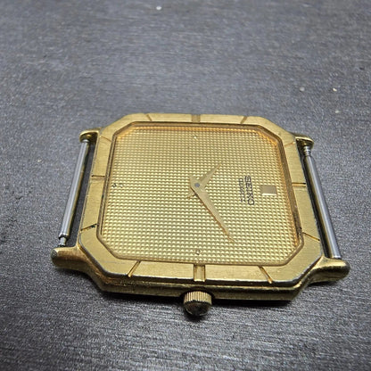 Seiko Tank Watch Men 28mm Champagne Dial Gold Tone Rectangle 9020-5320 PARTS VTG6