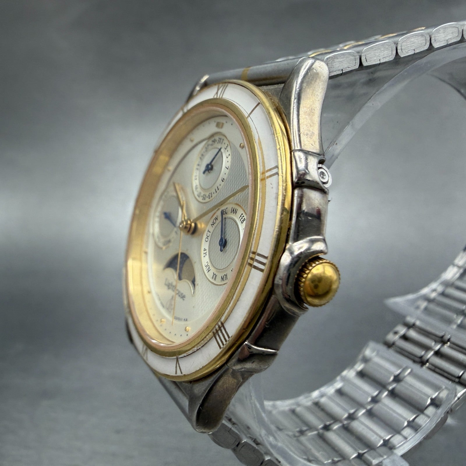 Citizen Lighthouse Triple Calendar Moon Phase Watch Men 35mm Champagne Two Tone2