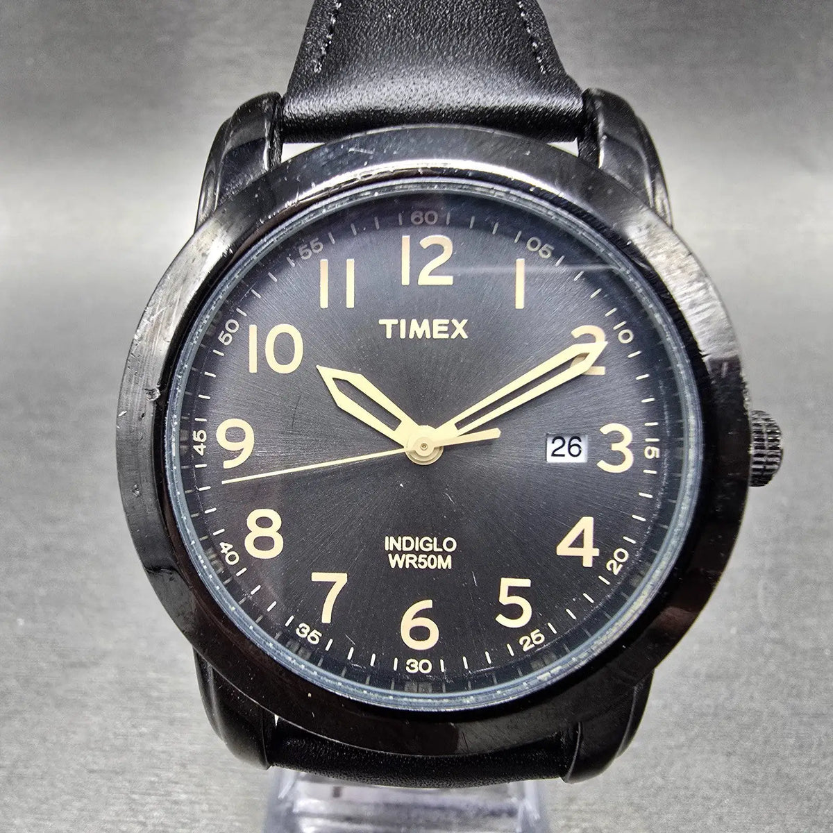 Timex Highland Street Wathc Men 39mm Black Dial Black Case Date New Battery0