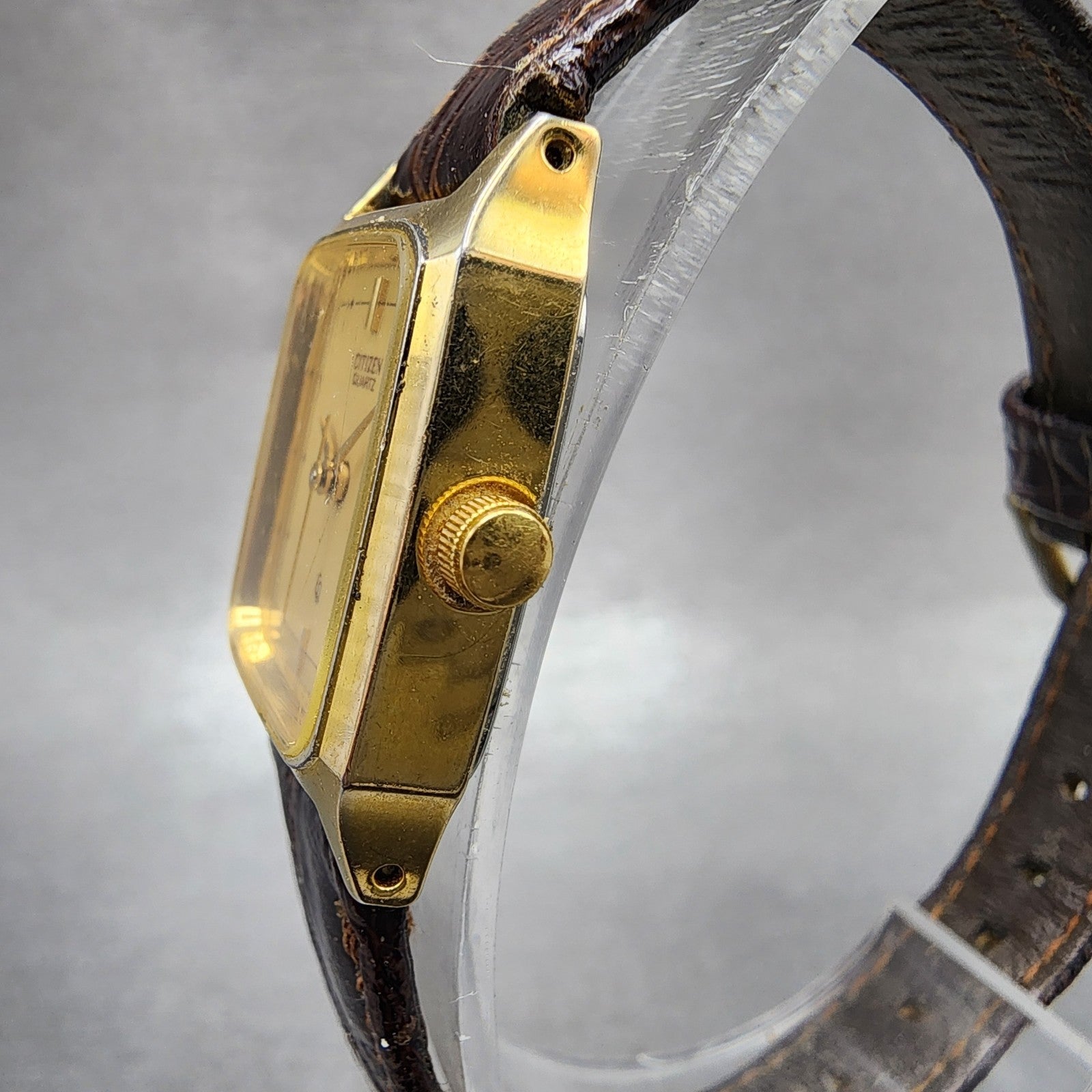 Citizen CQ Tank Watch Women 19mm Gold Dial Gold Tone Rectangle New Battery2