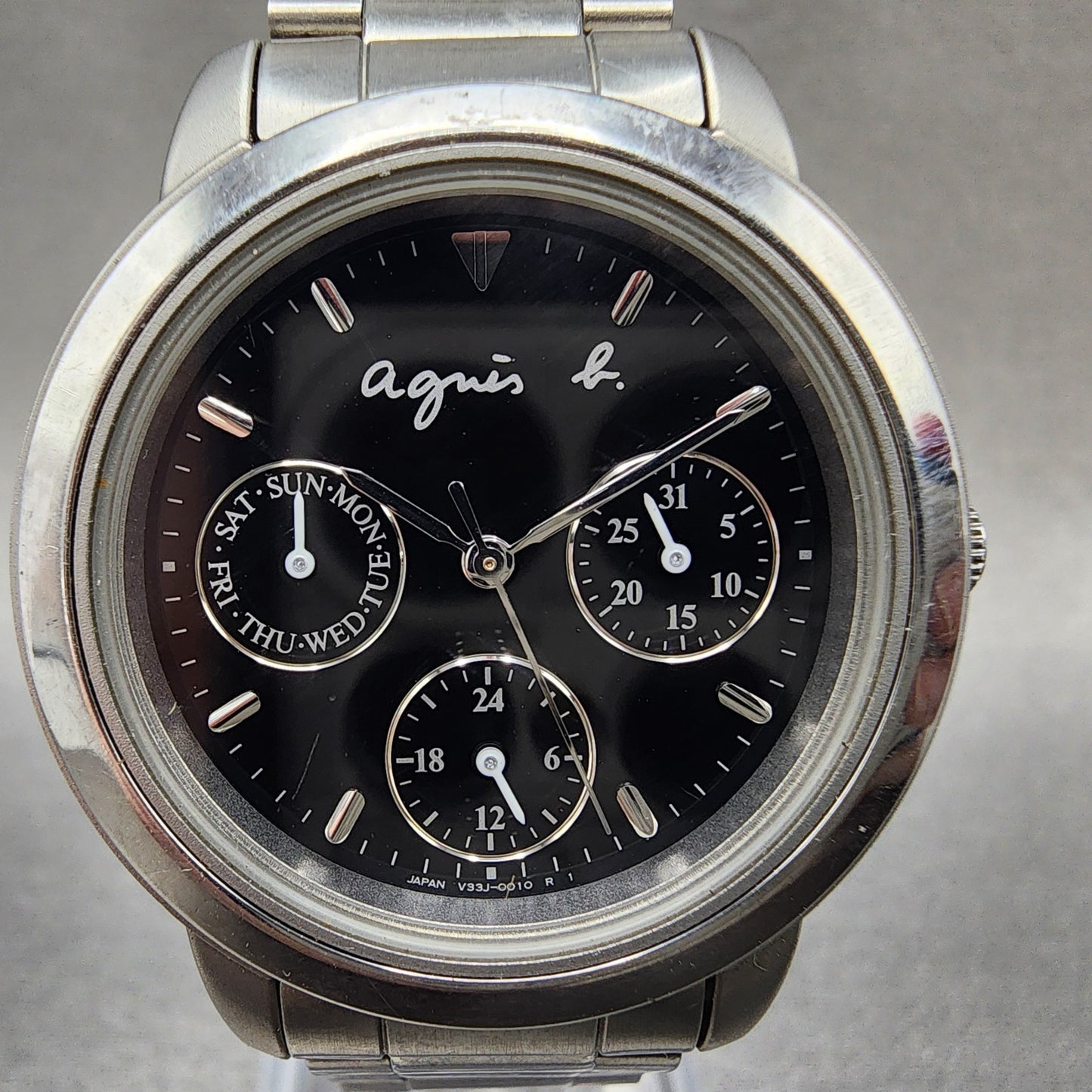 Seiko Agnes B Watch Women 33mm Black Dial Steel Daydate Round V33J0010 New Batt1