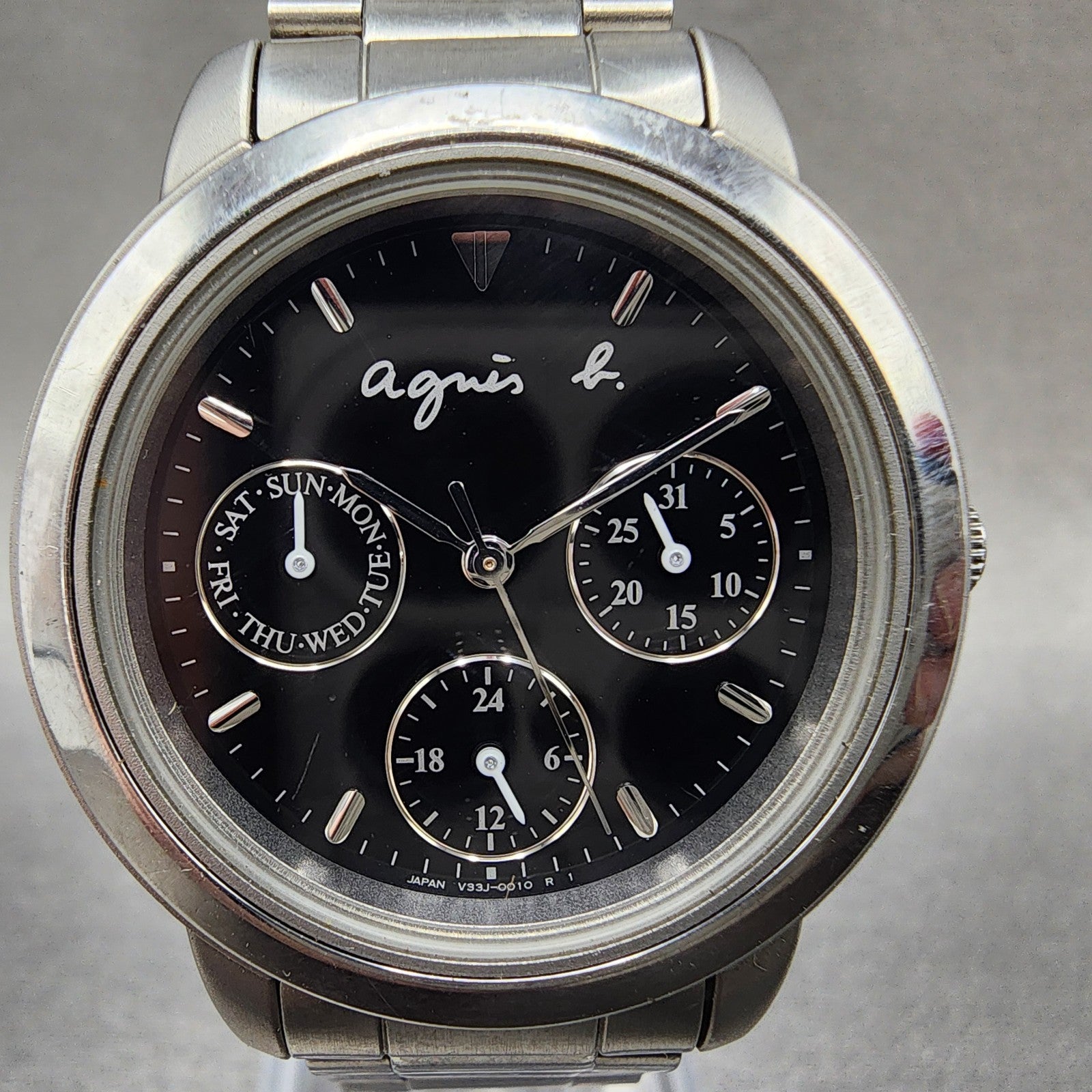 Seiko Agnes B Watch Women 33mm Black Dial Steel Daydate Round V33J0010 New Batt1