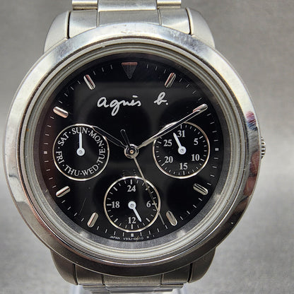 Seiko Agnes B Watch Women 33mm Black Dial Steel Daydate Round V33J0010 New Batt1