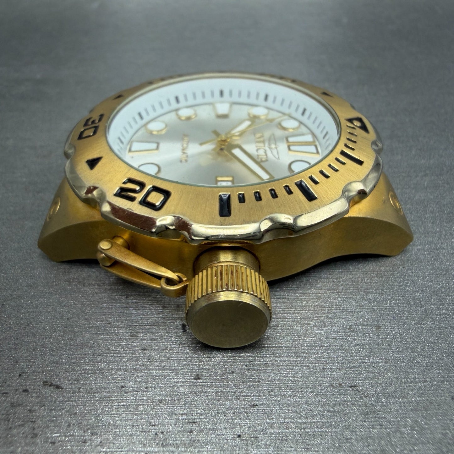 Invicta Pro Diver Automatic Watch Men 49mm White Dial Gold Tone Date Round 235075