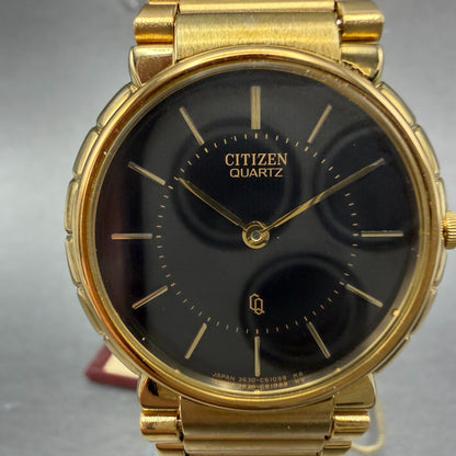 Citizen CQ Watch Unisex 30mm Black Dial Gold Tone Round 3620-364601 NewBat NOS1
