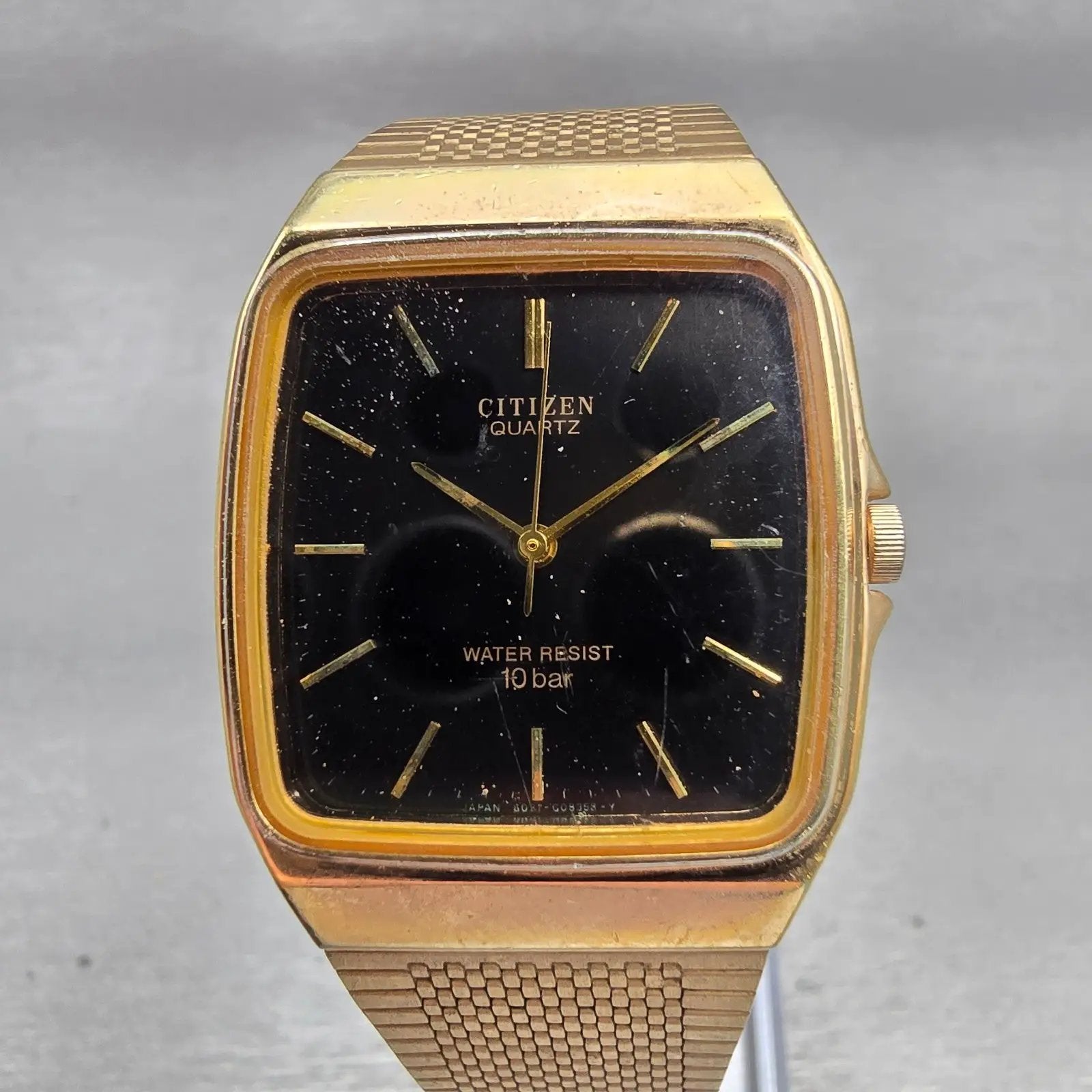 Citizen Watch Men 28mm Black Dial Gold Tone Rectangle T4-G02646 New Battery VTG0
