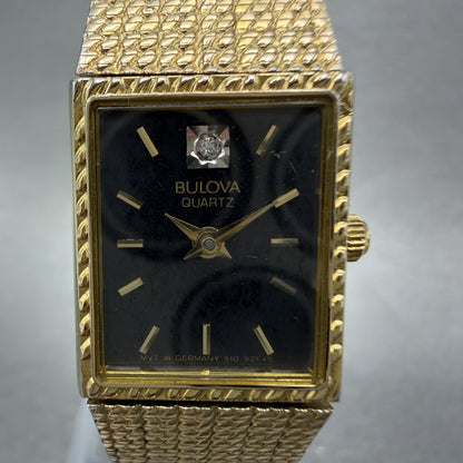 Bulova Tank Watch Women 16mm Black Dial Gold Tone Rectangle P8 New Battery1