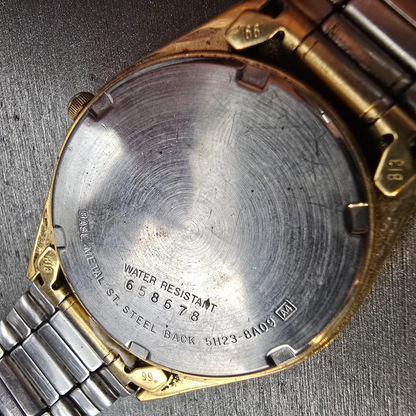 Seiko SQ Watch Men 34mm Champagne Dial Gold Tone Daydate 5H23-8A09 New Battery10