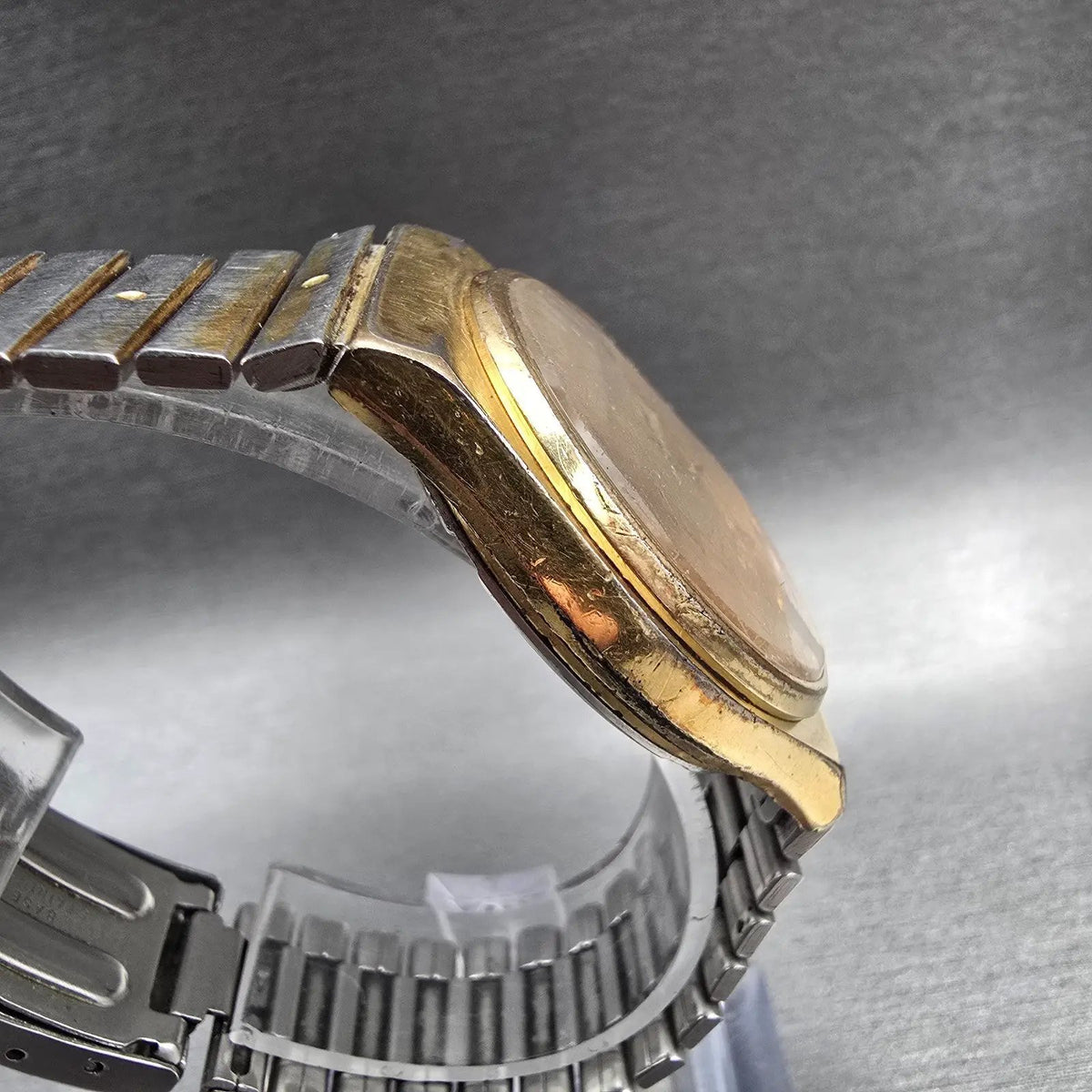 Seiko SQ Watch Men 33mm Gold Dial Gold Daydate Round 6923-7099 New Battery VTG3