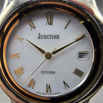 Citizen Junction Eco-Drive Watch Men 34mm White Dial Silver Date Round 7871 Runs1