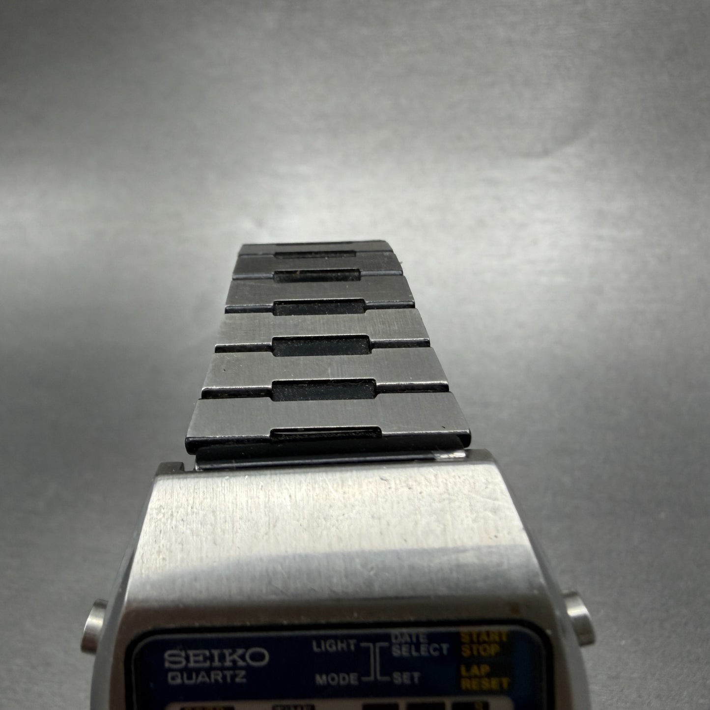 Seiko Digital Watch Men 34mm LCD Chronograph Steel Rectangle A129-5000 New batt4