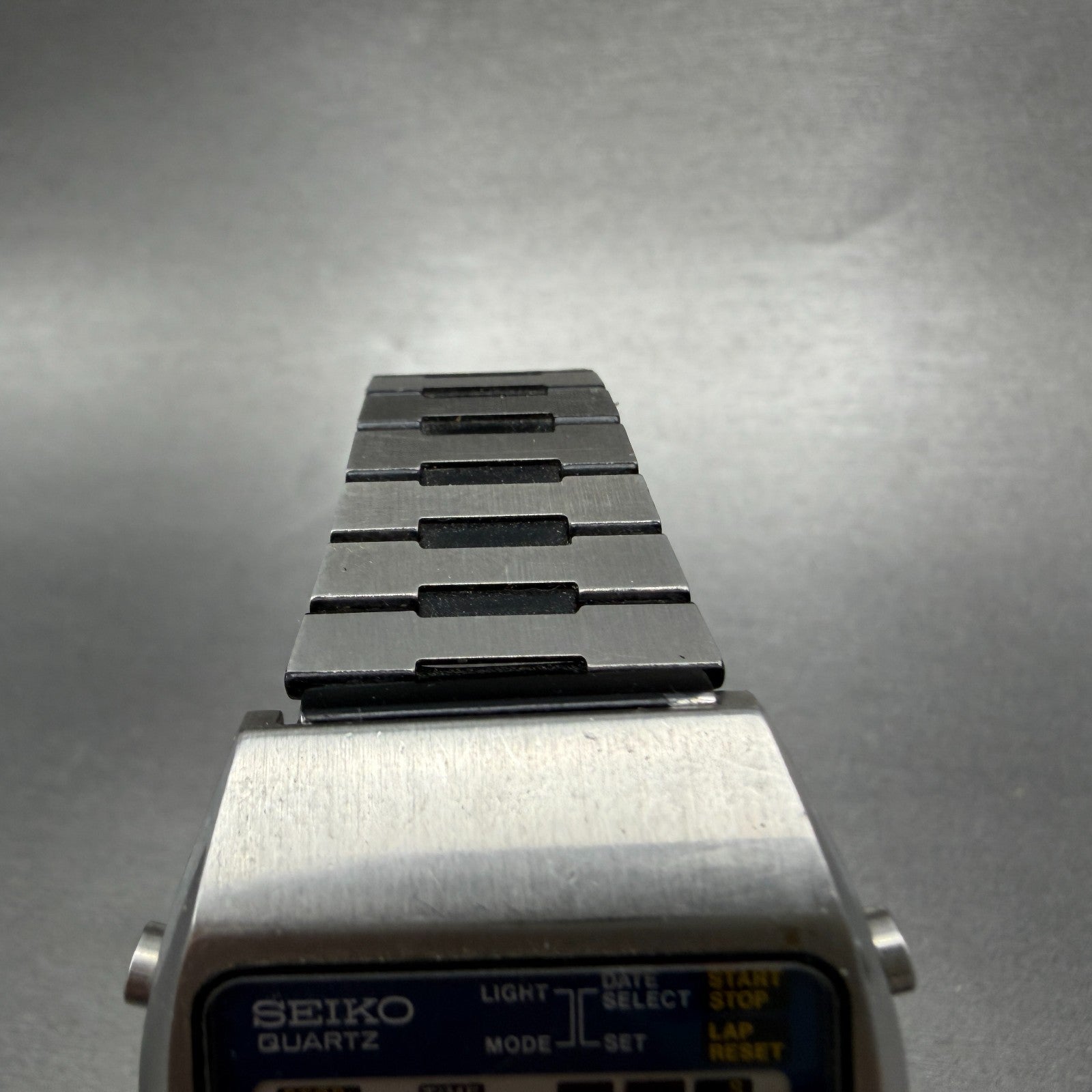 Seiko Digital Watch Men 34mm LCD Chronograph Steel Rectangle A129-5000 New batt4
