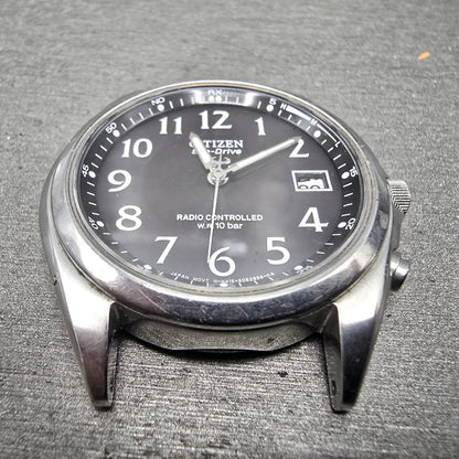 Citizen Eco-Drive Watch Men 38mm Black Dial Steel Atomic Round Date READ!!!!!! J3