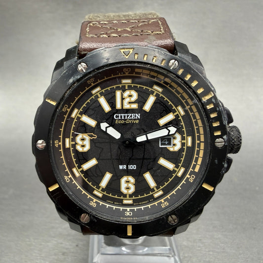 Citizen Eco-Drive Watch Men 46mm Black Dial Black Tone Date E111-S089131 Runs0