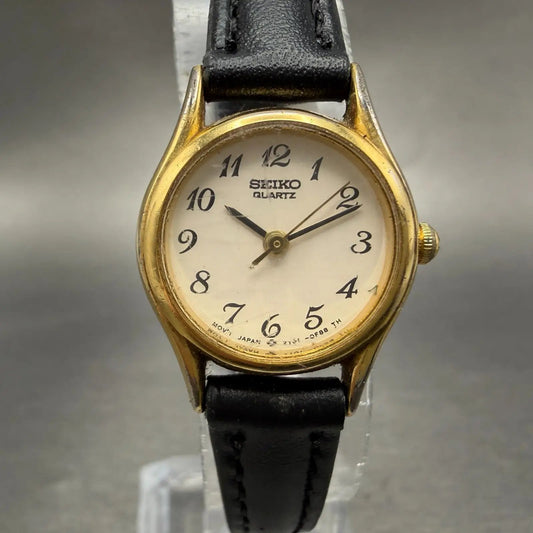 Seiko Watch Women 20mm White Dial Gold Tone Round 2Y01-0A19 New Battery VintageM0